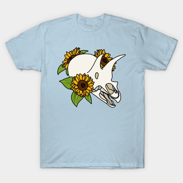 Triceratops and Sunflowers T-Shirt by DenerDPaleoarts